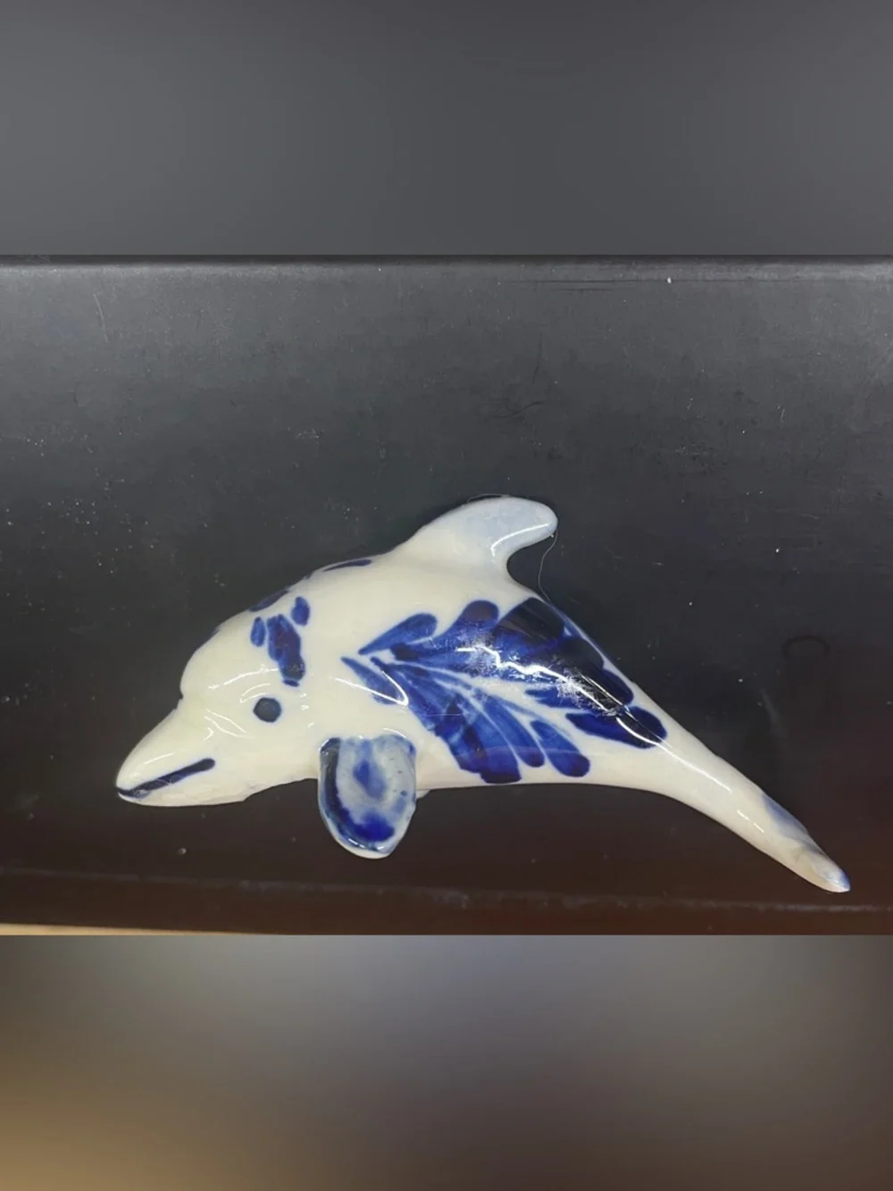 Blue and White Porcelain Dolphin Figurine - Decorative Fish Accent